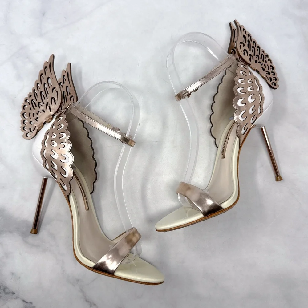 Sophia Webster Evangeline Butterfly Angel Wing Rose Gold Leather Sandal Heels 37 - Picture 5 of 16